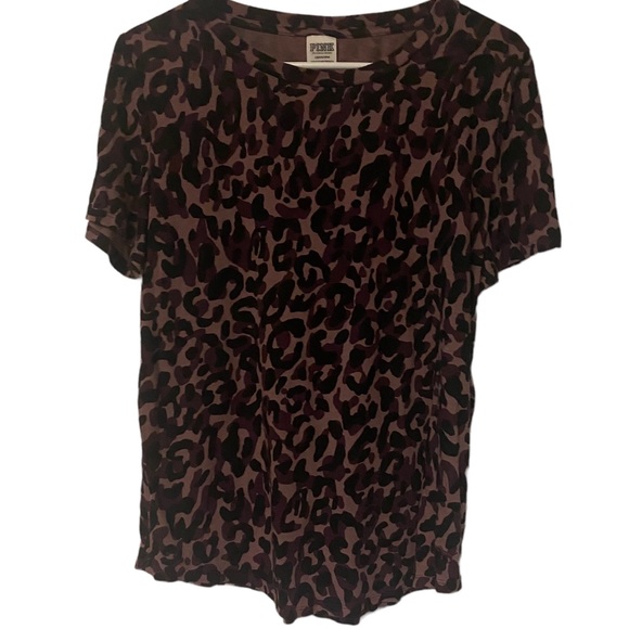 Pink Victoria Secret Animal Print Shirt Womens Size Large Purple Short Sleeve - Picture 1 of 7